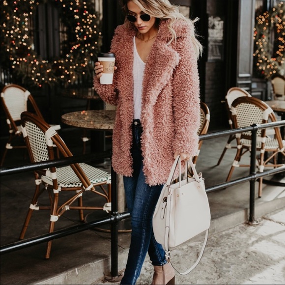 ✨LAST ONE✨Mauve/Blush Furry Warm Open Coat - Picture 3 of 5